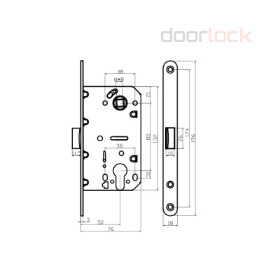 Замок дверной Doorlock V 431/С/50/85/18/SCr, цилиндровый, матовый хром