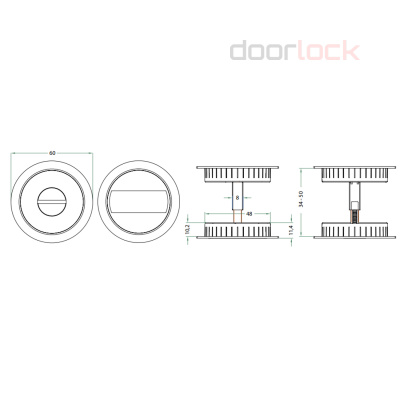 Замок дверной для раздвижной двери с круглой поворотной кнопкой Bonaiti G500T mod.H21, сатинированный хром