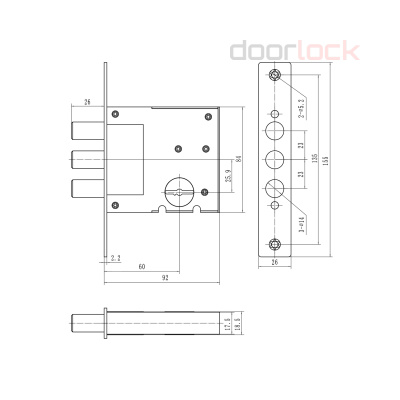 Замок дверной DOORLOCK DL8257K, длинный ключ, сувальдный, хромированный